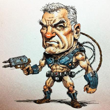 (extremely rough:1.5) (hand drawn:1.5) ink and color  (sketch:1.5) of Cable standing battle-ready, with futuristic weapons and telekinetic energy crackling., caricature  in cuneo style, (full character:1.4),   (irregular lines:1.5), complete outfit, candid pose,  extremely detailed, (surreal:1.5), paper texture background  <lora:Cuneo_Style_XL_LyCoris_v1.6:1> <lora:add-detail-xl:0.4>