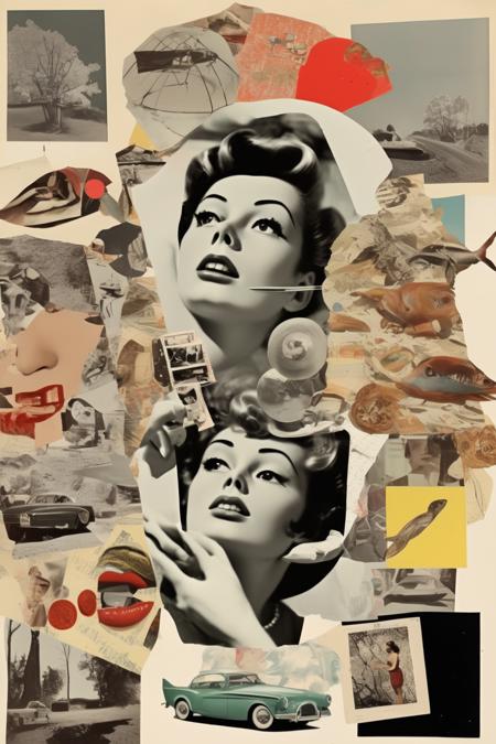 <lora:Surreal Collage:1>Surreal Collage - you are making a collage of images from popular things from 1958 that is 8 inches by 10.5 inches