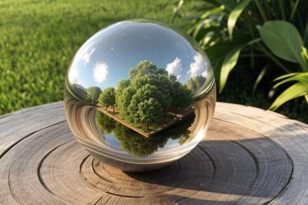Civitai logo in Sphere, glass, on nature, mirror Sphere, beautiful, Realistic