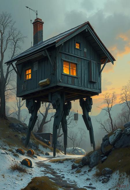 house on mechanical legs by Ismail Inceoglu