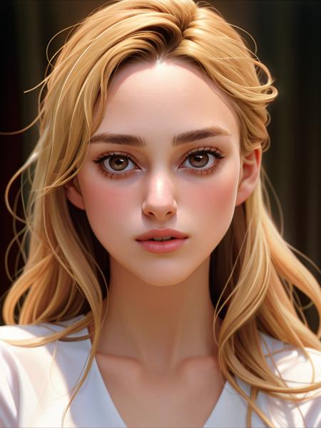 Realistic photo of a beautiful k31r4k-v2 woman,1girl, solo, looking at viewer, blonde hair, brown hair, shirt, brown eyes, upper body, lips, realistic, nose, soft lighting, professional Photography, Photorealistic, detailed, RAW, analog, sharp focus, 8k, HD, high quality, masterpiece<lora:k31r4k-v2:1.0>