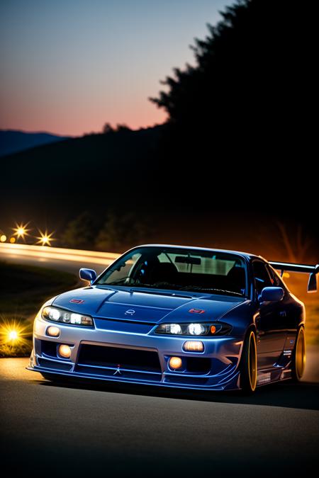 nissan SILVIAS15 in road,night, photorealistic, shot by Sony a7iii <lora:SILVIAS1515:1>