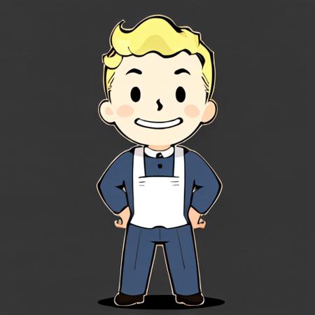 <lora:VaultBoyV1-000013:0.6>,  VaultBoy,  1boy, solo, maid_uniform,  blonde_hair, male_focus, chibi