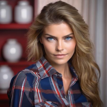 <lora:MayAndersen:1>, (Masterpiece Photo:) of (Happy) woman wearing checkered red and black shirt and blue jeans staring at the viewer ,(checkered red and black shirt), (blue jeans),Highly Detailed,(close portrait:1.3),(Feminine:1.4),(beautiful:1.4),(attractive:1.3),calendar pose,perfectly detailed eyes,studio lighting,thematic background, (high detailed skin:1.2), 8k uhd, dslr, soft lighting, high quality, film grain, Fujifilm XT3,, hi detail, sharp focus, perfect lighting, awesome, dslr, 4k high quality. extra detail, extra sharp, magical, perfect moment, natural skin, pores