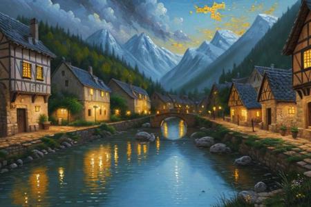 village style housing, 
stunning 21th century european village scenery, 
detailed and intricate environment, 
oil painting, 
palette knife soft brushstrokes, 
heavy strokes, 
dripping paint, 
art station on trend, 
sharp focus, 
intricate details, 
highly detailed, 
oil painting, 
heavy strokes, 
paint dripping