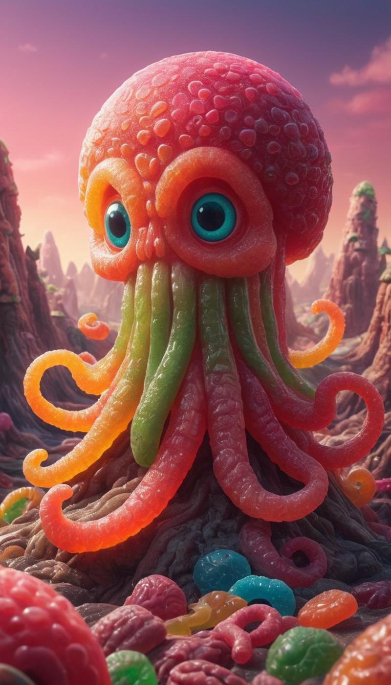 A Jelly Candy Octopus in a Candy Landscape