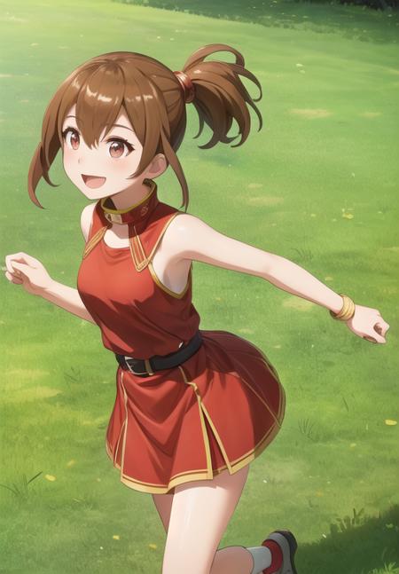 (Photo:1.3), highdetail, <lora:Silica_SAO:0.8>, Silica_ALO, solo, smile, running, grass, red dress, (acclaimed, alluring, captivating, exciting, gorgeous, striking:1.3), beautiful, (highly detailed, high quality:1.3)