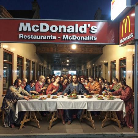 The Last Supper by Leonardo Da Vinci manipulated into a mcdonalds restaurant