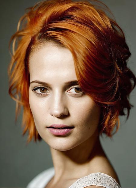 portrait of sks woman by Flora Borsi, style by Flora Borsi, bold, bright colours, orange Mohawk haircut, ((Flora Borsi)), <lora:locon_aliciavikander_v1_from_v1_64_32:1.25>