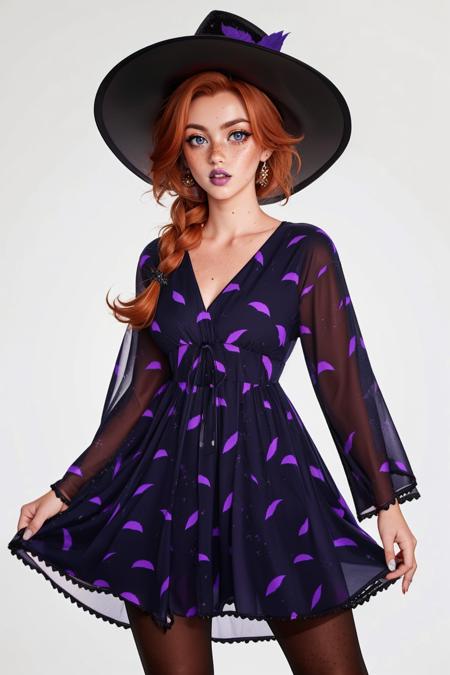 purpl3b4ts,long sleeves,hat,black and purple dress, pantyhose,