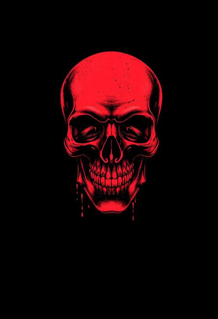 intarsia red skull in a black ground sweat, front view Ready design for printing on a t-shirt. On a black background
