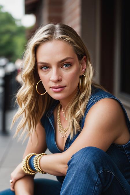 <lora:um4thurm4n:0.9>, a Realistic photo of um4thurm4n woman, long hair, breasts, blue eyes, blonde hair, gloves, cleavage, jewelry, medium breasts, sitting, earrings, barefoot, pants, necklace, bracelet, feet, lips, denim, head rest, jeans, hoop earrings, realistic, indian style, soft lighting, professional Photography, Photorealistic, detailed eyes, RAW, analog, sharp focus, 8k, HD, DSLR, high quality, Fujifilm XT3, film grain, award winning, masterpiece