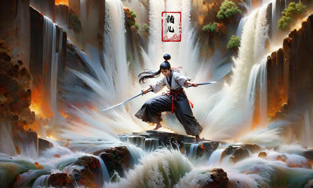 (dramatic, gritty, intense:1.4),masterpiece, best quality, 8k, insane details, intricate details, hyperdetailed, hyper quality, high detail, ultra detailed, Masterpiece,
2girlsholding weaponholding swordduelbattlemidairsingle hair bunblack hairlong hairhair bunlooking at another
outdoorswaterfallwater in the flowingwavessplashingHanfu(Real waterRealistic waterflowing water:1.5)ripples
A shot with tension(sky glows red,Visual impact,giving the poster a dynamic and visually striking appearance:1.2),Chinese Zen style,impactful picture,
<lora:~Q?-p^k{eWaterfall:1>