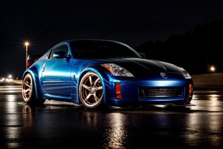 350Z  masterpiece,best quality,official art,extremely detailed CG unity 8k wallpaper,illustration, moving, wet, (((NIGHT))),neon lights,drift,    <lora:350Z-000003:.8>