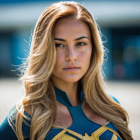 professional portrait photograph of a superhero with (long sandy blonde hair), (wearing a superhero costume:1.2), (looking to the right in an airport:1.2), summer <lora:DetailedEyes_V3:0.8> (pores:0.5) (freckles:0.2) (bokeh:0.2)