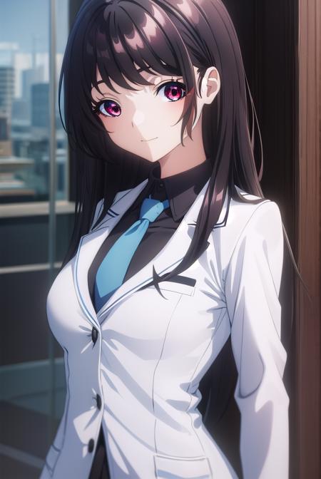 kaorihoujou, <lora:kaori houjou s1-lora-nochekaiser:1>,
kaori houjou, long hair, bangs, (black hair:1.5), (red eyes:1.3), sidelocks, smile,
BREAK skirt, shirt, long sleeves, school uniform, jacket, necktie, collared shirt, uniform, (black shirt:1.5), (white jacket:1.5), blue necktie,
BREAK indoors, classroom,
BREAK looking at viewer, (cowboy shot:1.5),
BREAK <lyco:GoodHands-beta2:1>, (masterpiece:1.2), best quality, high resolution, unity 8k wallpaper, (illustration:0.8), (beautiful detailed eyes:1.6), extremely detailed face, perfect lighting, extremely detailed CG, (perfect hands, perfect anatomy),