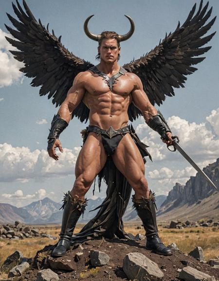 Hardcore Art, Macho large Male Valkyrie, Dark Academia, Land Art