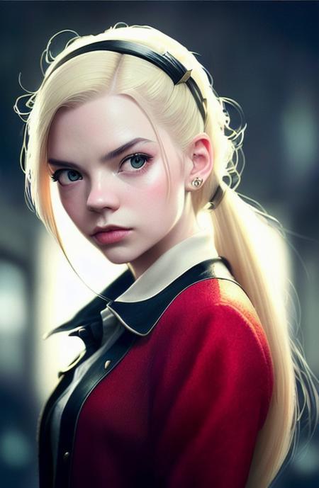 portrait anya taylor-joy, long blond braided hair with, Stable Diffusion