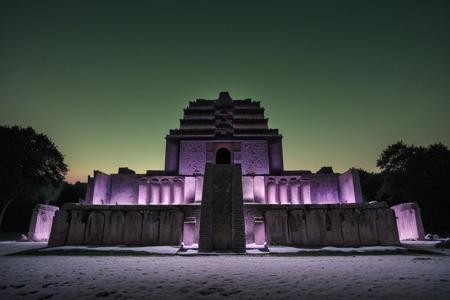 (tall ancient stone towers; 1.39) (babylonian ziggurat temple complex emerging from landscape: 1.39) raw photo, moonlight, night photography, high exposure, tropical mountain jungle, Tall Mesa,  cozy, photorealistic, high detailed texture, 8k uhd, dslr, soft lighting, high quality, film grain, (Fujifilm XT3, Sony A7 IV: 1.19), highly detailed photography, (muted colors, cinematic, dim colors, soothing tones:1.2), vibrant, insanely detailed, hyperdetailed, (dark shot:1.2), (vsco:0.3), (intricate details:0.9), (hdr, hyperdetailed:1.2) (highest coherency: 1.39) (highest quality: 1.39) (rule of Thirds) (award winning) (breathtaking) (masterclass) (vibrant color: 0.79) (distant snowcapped peaks) (purple-green glow: 1.49) (evil temple: 1.19)