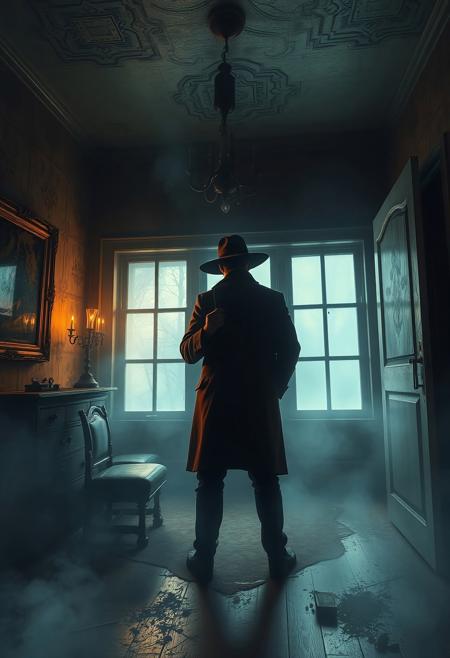 Secret detective, there has been a mysterious murder in an abandoned house. Misty interior