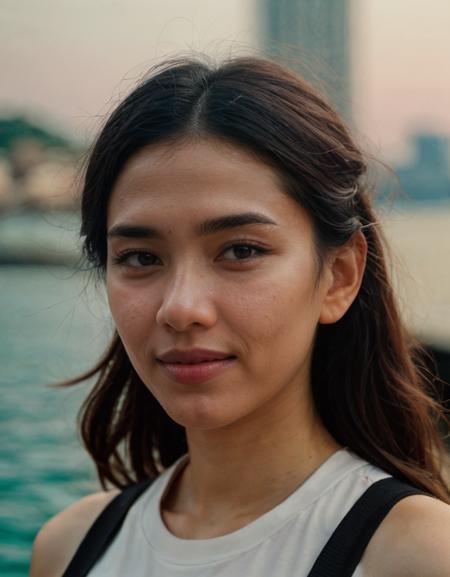 analog film photo solo, realistic, ((indonesian woman)), (((black hair))), (((grin512:1.1))), (((Cut-out crop top, wide-leg pants, heels))), ((waterfront promenade, coastal breeze, panoramic views, recreational)), ((dynamic pose)), PA7_Human-Likeness, PA7_Photo, high detailed, PA7_Portrait-HL_v2, high detailed, 8k, clear facial features, <lora:PAseer-SD15-LCM Quick:1> <lora:[ID]_-_Yolla_Yuliana:1> yollayuliana <lora:ReaLora:.2> <lora:VStyle_-_Photography_Style:.2> vstyle <lora:add_detail:0.2> <lora:add_sharpness:0.1>         . faded film, desaturated, 35mm photo, grainy, vignette, vintage, Kodachrome, Lomography, stained, highly detailed, found footage