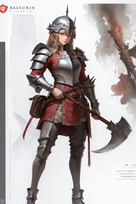 best quality,masterpiece,highly detailed,ultra-detailed,1girl,  <lora:AXE:0.3:Chr> 
(Bascinet),An armor made of helmet with a pointed top
holding weapon, holding axe,battle axe
holding long grip of axe, 
 fighting stance,