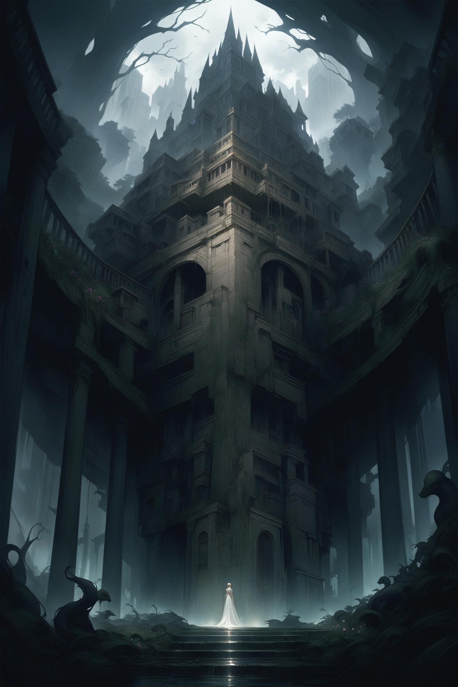 Large and Majestic Ancient Building with Dark and Light Elements