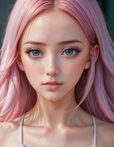 anime artwork <lora:FF.109dreamshaperXL10_alpha2Xl10.LyCORIS:1.2> photo of beautiful age 18 girl, pastel hair, freckles sexy, beautiful, close up, young, dslr, 8k, 4k, ultrarealistic, realistic, natural skin, textured skin . anime style, key visual, vibrant, studio anime,  highly detailed