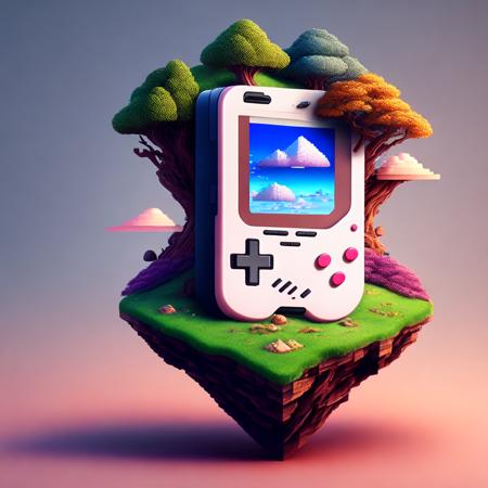 (gameblocked style:1) an image of a gameboy on top of an island <lora:djzGameBlockedV21_LoraBooth:1>