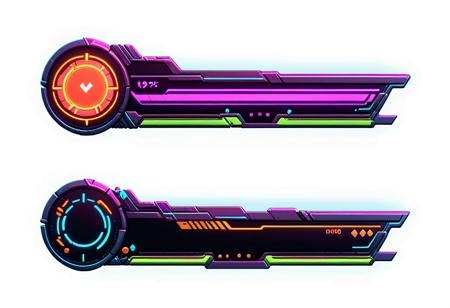video game health bar, full top empty bottom, stylized, neon bars, cyberpunk, futuristic, sleek, left_aligned, left_tilted, <lora:Epic Health Bars_epoch_12:1>