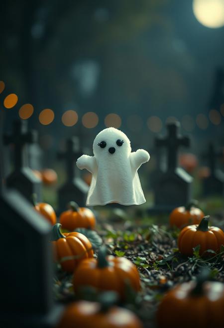 35mm photograph, film, bokeh, professional, in the graveyard sits one adorable cute plushie ghost, floating above ground, in moonlight, pumpkins, hyperrealistic, super realistic, sharp focus, 32k, (((masterpiece))) (((ultimate quality))), exquisite beauty, highiest texture resolution, photorealistic, fantasy setting, epic composition, ral-smlvltnpls, fits in frame