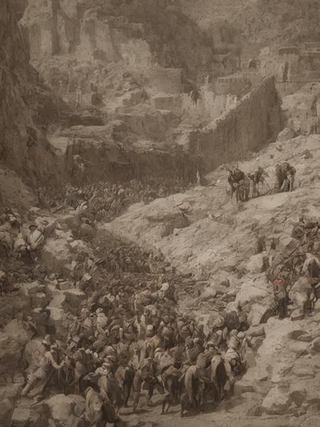 The Battle of Jericho, as described in the Biblical Book of Joshua, was the first battle fought by the Israelites in the course of the conquest of Canaan. According to Joshua 6:1â27, the walls of Jericho fell after the Israelites marched around the city walls once a day for six days, seven times on the seventh day, with the priests blowing their horns daily and the people shouting on the last day.