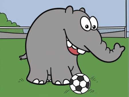 <lora:Ottifant_sdxl:0.5>  Ottifant smiling , playing soccer