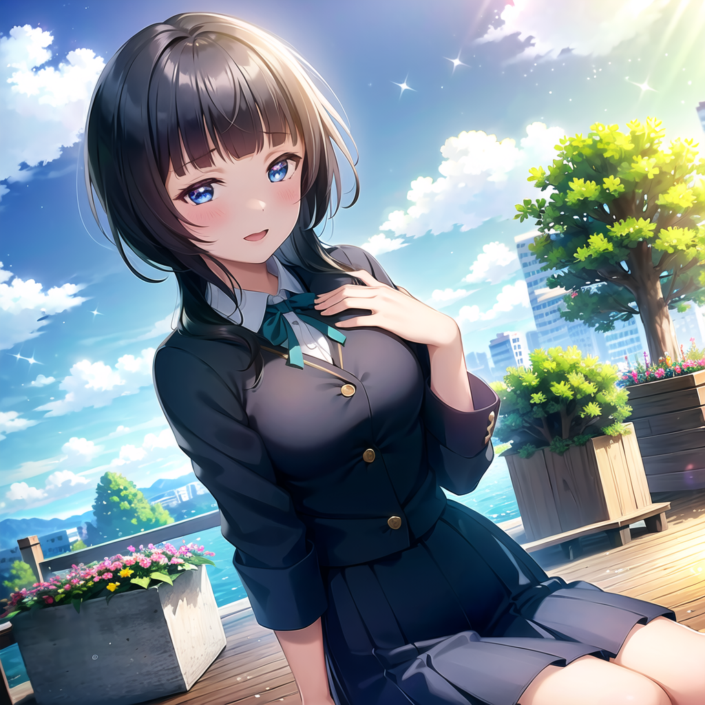 1girl, solo,(best quality),(masterpiece:1.1),(school uniform:1.4), dress, looking_at_viewer, neck_ribbon, cute, clear faci...