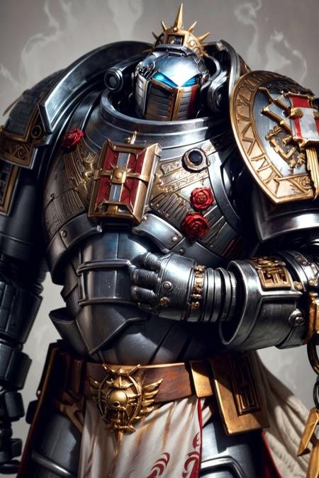 Photo of voldus, gk, full armor, terminator armor, full metal armor, wearing intricate ornamented metal armor
solo, (male:1.2), epic, full metal armor, silver armor, white pelvic curtain, bronze trimmings, tall stature, muscular, helmet, glowing eyes, tubes, wire, 
((upper body:1.3)) focus, close-up,
<lora:tool - add_detail:1>   <lora:Grey Knights MK1 by CARAXES:0.7>