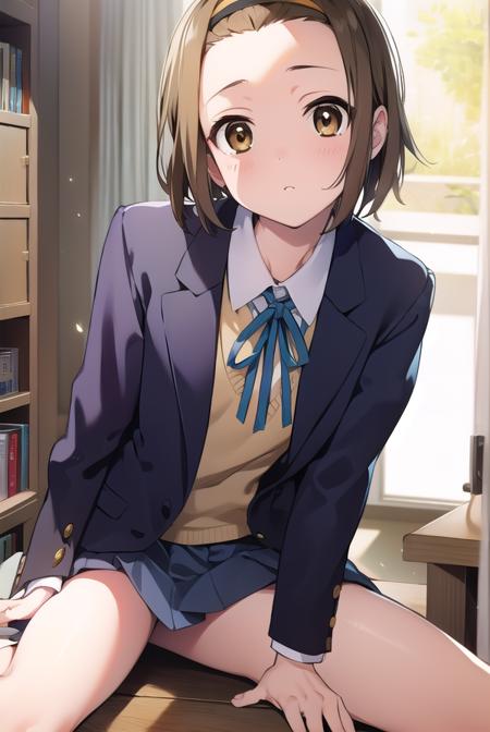 ritsutainaka, <lyco:ritsutainaka-LYCORIStest:1>,
ritsu tainaka, (brown eyes:1.7), light brown hair, (forehead:1.5), hairband, short hair, (flat chest:1.2),
BREAK sakuragaoka high school uniform, school uniform,
BREAK looking at viewer,
BREAK indoors, classroom,
BREAK <lora:GoodHands-vanilla:1>, (masterpiece:1.2), best quality, high resolution, unity 8k wallpaper, (illustration:0.8), (beautiful detailed eyes:1.6), extremely detailed face, perfect lighting, extremely detailed CG, (perfect hands, perfect anatomy),