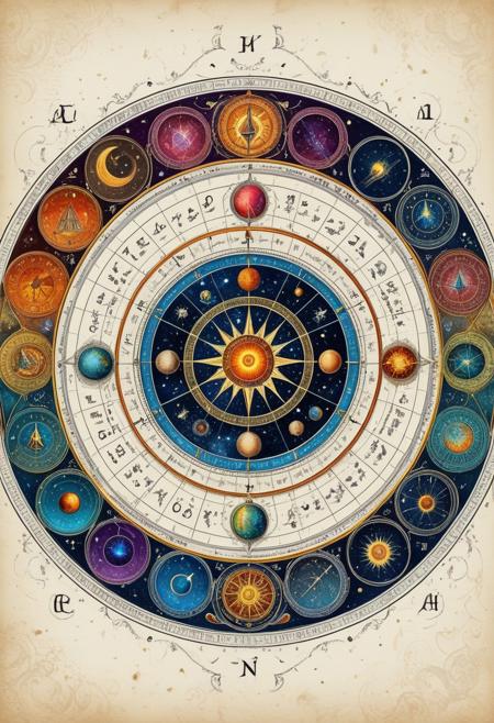 Finely detailed vector illustration, astrological observations, calculations, ultra realistic quality, circle symbol, white background, hyperdetailed, intricately detailed,  triadic colors,fantastical,intricate detail,splash screen,complementary colors, fantasy concept art, 8k resolution, masterpiece, ink on old paper, calligraphy,