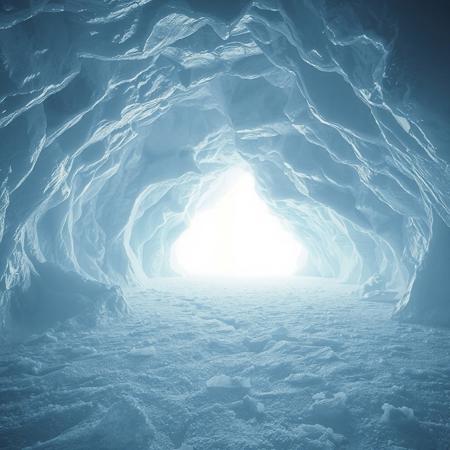 Frozen Cave, Shimmering Quiet Arctic Chill, Saturated Light, White Flurry, Dreary Cold, Bright White, Isolated