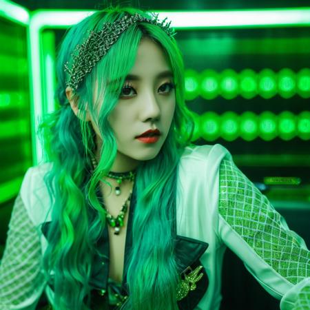 yuqi, 22yo girl, photoshoot, posing, joker makeup, green hair, cinematic atmosphere, soft lighting, film grain, high detailed, intricate, sharp focus, ray tracing, rtx, ultra detailed, high quality, top quality, best quality, 4k, 8k, raw, <lora:yuqi_v10:0.6>, <lora:add-detail-xl:4>