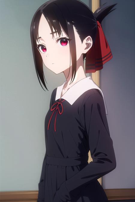 kaguyashinomiya, <lora:kaguya shinomiya s3-lora-nochekaiser:1>,
kaguya shinomiya, short hair, bangs, black hair, (red eyes:1.3), hair ribbon, sidelocks, folded ponytail, (parted bangs:1.5),
BREAK long sleeves, dress, ribbon, school uniform, collarbone, black dress, sailor collar, white sailor collar, red ribbon, neck ribbon, shuuchiin academy school uniform,
BREAK indoors, classroom,
BREAK looking at viewer, (cowboy shot:1.5),
BREAK <lyco:GoodHands-beta2:1>, (masterpiece:1.2), best quality, high resolution, unity 8k wallpaper, (illustration:0.8), (beautiful detailed eyes:1.6), extremely detailed face, perfect lighting, extremely detailed CG, (perfect hands, perfect anatomy),