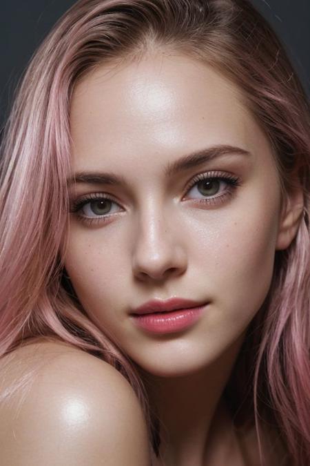 (a cute girl, 22 years old, pale skin , pink hair ,skinny:1.1),(big boobs , small nipples )(best quality, high quality, photograph, hyperrealism, masterpiece, 8k:1.3), mestizo, burly, white shaggy hair, dark skin, smile, (low-key lighting, dramatic shadows and subtle highlights:1.1), adding mystery and sensuality, trending on trending on artsy, concept art, (shot by helmut newton:1.1), rule of thirds, black and white, modern ,shiny skin, epiCRealism, epiCNegative