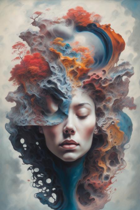 <lora:Surreal Harmony:1>Surreal Harmony - a painting of a woman's head surrounded