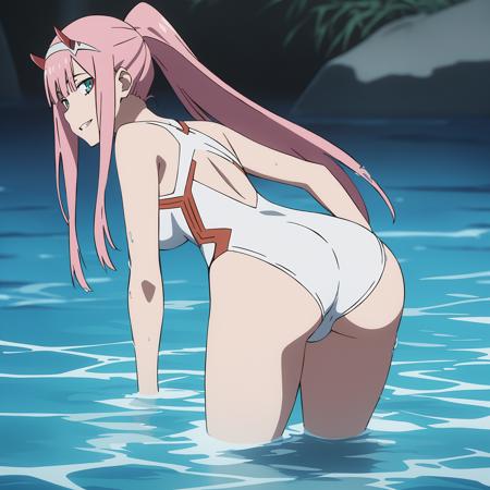 zero two (darling in the franxx) 1girl solo pink hair green eyes