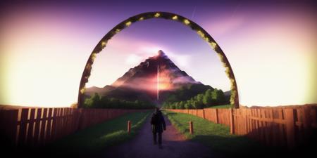 <lora:15ParralelDimensions:1>parallel dimension: a person standing in front of a tunnel with a mountain in the background