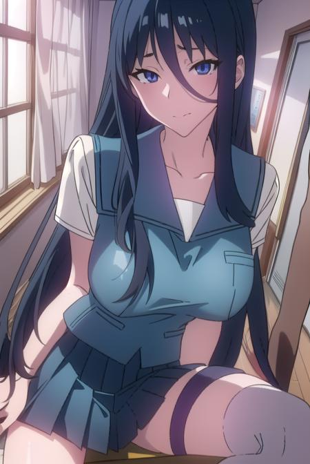 misasuzuhara, <lora:misasuzuharatest:1>, 
misa suzuhara, long hair, black hair, very long hair, (large breast:1.2), (hair between eyes:1.5)
BREAK skirt, school uniform, pleated skirt, serafuku, socks,
BREAK looking at viewer, 
BREAK indoors, classroom, 
BREAK <lora:GoodHands-vanilla:1>, (masterpiece:1.2), best quality, high resolution, unity 8k wallpaper, (illustration:0.8), (beautiful detailed eyes:1.6), extremely detailed face, perfect lighting, extremely detailed CG, (perfect hands, perfect anatomy),