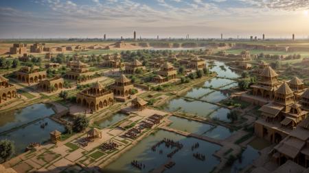 <lora:XSArchi_127:0.3> a photograph of fantasy sumerian tribal cities, ((mesopotamia, villages, family:1.3)), (stone, ethnic engraving), neanderthal and homo sapiens war, lake, market, horse, majestic apartment, tree house, golden cities, wonderful cinematic, futuristic, scifi, magical, <lora:djzMarketplaceV21:0.2> marketplace style, crowd, people, standing, building, pottery, garden, ((perfect quality)), <lora:add_detail:1>