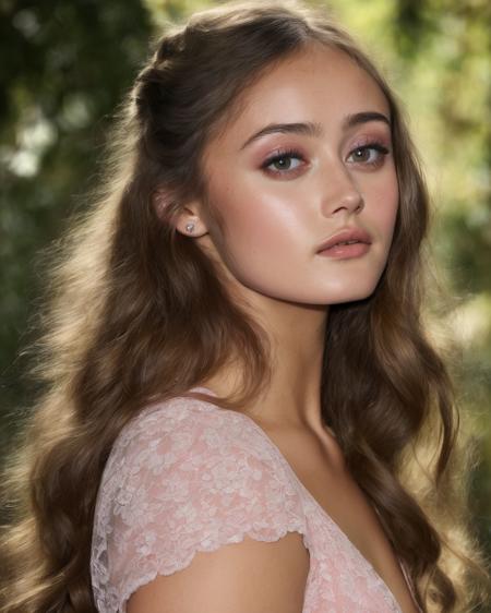 ella_purnell, <lora:EllaPurnellXL:1>, solo, long hair, looking at viewer, a woman in a pink dress holding a pair of handcuffs, ((perfect eyes, detailed eyes,realistic eyes)), ((sharp face, detailed face, realistic face, naturtal skin, realistic skin, detailed skin, pores))