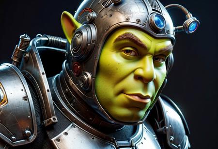 Digital depth map, digital indicators on the map, Shrek dressed as a robot, The face is painted. a robot suit made of steel, a powerful steel connection in a robot suit, with electrical connections from the suit to the head shield,
Strong steel head shield, highly detailed, bold lines, trends in ArtStation, (intricate detail, masterpiece, best quality: 1.4), looking at the viewer, dynamic pose
<lora:add-detail-xl:1> <lora:xl_more_art-full_v1:0.5> <lora:NicolaSamori:0.5> Nicola Samori style <lora:looking_at_viewer:2>