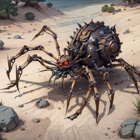 concept art, <lora:Clockworkspider:.75> Clockworkspider  battle bot ,  spider