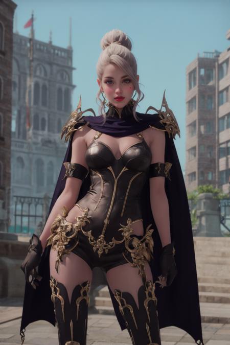LOAOutfit4 pauldrons bodysuit thighhighs cape black gloves